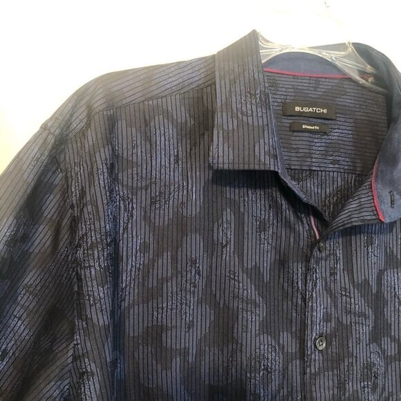 BUGATCHI Mens Lg Dress  Shirt Navy/Black - Picture 4 of 10